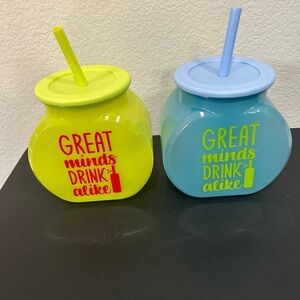 Neon Yellow “Great Minds Drink Alike “ Plastic FishBowl DesignTumbler with Straw